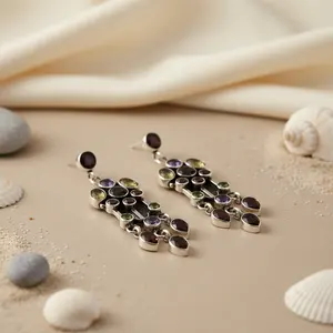 "Chic 925 Silver Multi-Gemstone Fashion Chandelier <b>Earrings</b> <b>for</b> <b>Women</b>" - Product Image 1