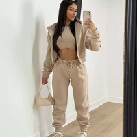 Ensemble deux pièces pour femmes, décontracté, en coton et élasthanne, respirant, écologique, streetwear, imprimé, broderie, haut court, pull, pantalon skinny