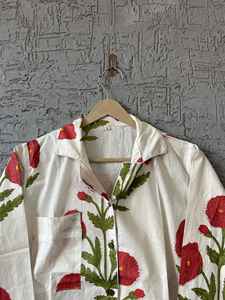 Traje de noche de algodón con estampado de flores rojas de lujo para mujer, pijamas suaves de manga larga, ropa de descanso, conjuntos de pijama de talla grande, informal, Sexy - Product Image 4