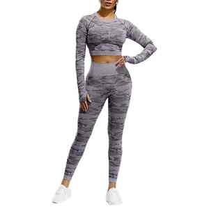 Nuevo Conjunto de Yoga para Mujer de 2 Piezas, Top Corto de Manga Larga sin Costuras, Leggings Sólidos Antibacterianos de Secado Rápido, Conjunto de Yoga de Alta Calidad - Product Image 1