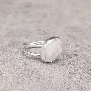 Bague pour femme en pierre de lune arc-en-ciel naturelle, pierre de naissance de juin, double bande, bijoux faits à la main, bague en argent sterling 925 - Product Image 2