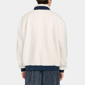 Chaqueta de lana de Sherpa de diseño de fábrica personalizable para hombre de talla grande con cierre de cremallera de lona sin capucha logotipo bordado en blanco - Product Image 2