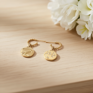 Pendientes de circonita fina chapados en oro con signo del zodiaco Sagitario, colgante redondo de 12mm para mujer, joyería de moda - Product Image 3