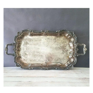 Bandeja de aluminio hecha a mano, Calidad exclusiva, diseño en relieve plateado, bandeja Rectangular de latón para servir alimentos para un comedor elegante - Product Image 5