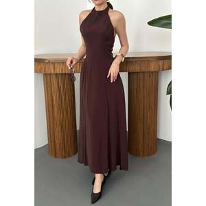 Vestido Halter Marrón - Marrón - Product Image 4