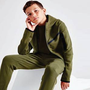 Survêtement en polaire technique pour garçons avec logo de marque personnalisé 69% coton 31% polyester vert rugueux Full Zip Hoodie Joggers Sweatpants Hiver - Product Image 2