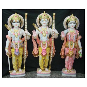 Hecho a mano 12 pulgadas Ram Darbar estatua mármol multicolor mármol artesanía regalo paquete religioso de la cultura india - Product Image 1