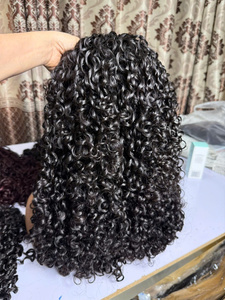 High Quality Luxury Pixie Curly Color Black Human Hair Remy Raw Virgin Lace Front Long <b>Wigs</b> Natural Wavy. - Product Image 3