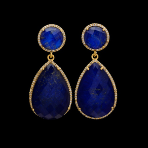 New Arrival Lapis Doublet & Cz Gemstone 925 Sterling Round & Pear Shape Silver Earrings - Product Image 1