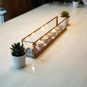 Marco de Metal de latón moderno vidrio transparente 7 portavelas de luz de té linterna decorativa elegante decoración del hogar Navidad hecha a mano - Product Image 2