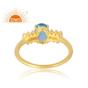 แหวนพลอย925ชุบทอง18K ชุบทอง18K แหวนพลอยบุษราคัมสีฟ้าเพชรสังเคราะห์จากธรรมชาติ - Product Image 2