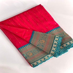 Sari de Seda Paithani Premium VASTRA COTTAGE con Tejido Intrincado, Borde en Contraste, Pallu Rico con Lentejuelas Bordadas y Encaje - Product Image 3