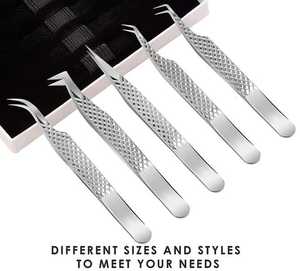 Pinzas de Acero Inoxidable para Extensión de Pestañas, Juego de 5 Piezas, Agarre de Diamante, Pulido Espejo, Herramienta Profesional para Pestañas, Proveedor OEM - Product Image 4