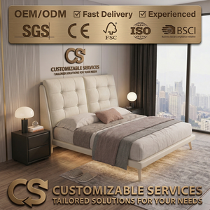 <span class=keywords><strong>Letto</strong></span> matrimoniale moderno di lusso con telaio in legno massello, rivestimento in pelle smerigliata e completamente imbottito - Product Image 1