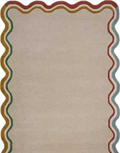 Tapis d'intérieur fait main 100% laine beige blanc avec bordure ondulée festonnée personnalisable pour chambre à coucher salle à manger salon Tapis à poils coupés à la main avec bordure ondulée - Product Image 5
