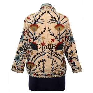 Veste bomber en velours chaud, style ethnique, pour femmes, imprimé floral en coton, rayures, matelassée, broderie, respirante, écologique - Product Image 6