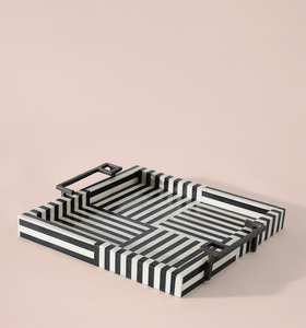 Plateau en os incrusté avec poignée métallique, design moderne de haute qualité, multifonctionnel, forme rectangulaire, quantité personnalisable pour la décoration intérieure - Product Image 1