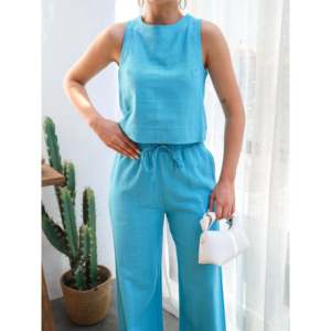 Conjunto de Dos Piezas de Blusa y Pantalones - Azul - Product Image 3