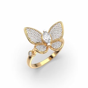 Anillo de mariposa de diamante cultivado en laboratorio de corte redondo de 14K para amor, anillo de Hip Hop de diamante ecológico, anillo de diamante de oro blanco, regalo para ella - Product Image 4
