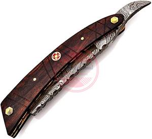 Maquinilla de afeitar plegable recta de acero de Damasco hecha a mano - Product Image 4