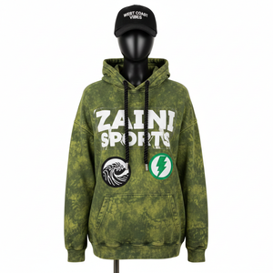 Sweat à capuche pour femme en coton polyester molletonné lourd 300 GSM, lavage à l'acide, vert olive, look vintage, logo personnalisé, sweat-shirts basiques - Product Image 1