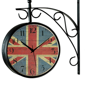 Top Bán Cổ Điển Rèn Sắt Retro <span class=keywords><strong>Train</strong></span> <span class=keywords><strong>Station</strong></span> Đồng Hồ Treo Tường Cổ Điển Hai Mặt Treo Tường Đồng Hồ - Product Image 3