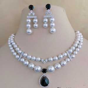 Ensemble de collier en pierre de goutte de perles à double couche de qualité supérieure bijoux élégants pour femmes pour les mariages et les fêtes - Product Image 2