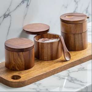 Recipiente de acabado natural Utensilios de cocina Contenedor multifuncional Frascos pequeños Ecológico Caja pequeña de madera para sal y pimienta Lo último - Product Image 2