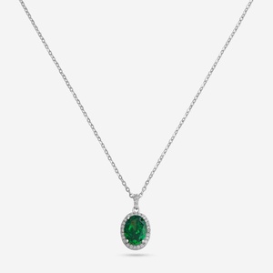 Handmade 92.5 Silver <b>Pendant</b> with <b>Emerald</b> Stone and Chain for Gift Giving - Product Image 1