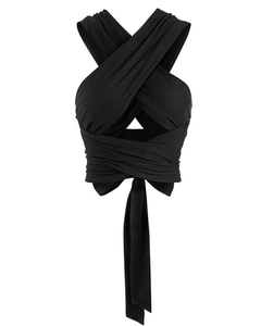 Haut court côtelé côtelé respirant pour femmes longueur courte froncé à lacets haut bandana Cami avec débardeur imprimé croisé - Product Image 1