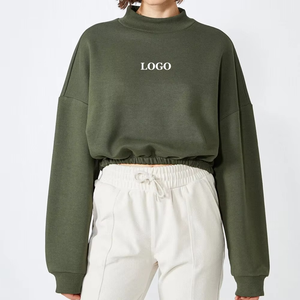 Sudadera con capucha de forro polar oversize de corte alto para mujer con hombros caídos, estilo casual de invierno, para streetwear, con logo personalizado - Product Image 6