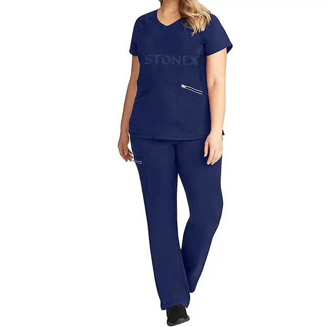 Ademende Dames Scrub Sets/Rechte Broek En Shirt Met Korte Mouwen Dames Scrubs Set