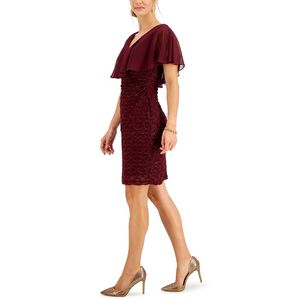 Abito tubino rosso da donna in chiffon con sovrapposizione in pizzo, taglia 12 - Con linea vita naturale - Product Image 3