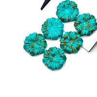 Perles de fleurs en pierre précieuse sculptées à la main en cuivre et turquoise, forme de fleur, 17 mm, pour la fabrication de bijoux, fournisseur en gros