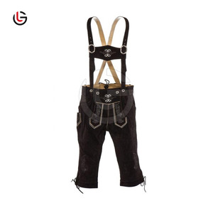 Pantalones Cortos Bávaros de Cuero Genuino 100% de Vaca GLOBAL LEATHER para Hombre, Transpirables, Casuales, con Patrón Liso y Cierre de Botón - Product Image 1