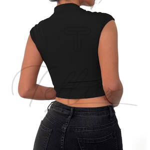 High Quality Women's <b>Short</b> <b>Sleeveless</b> Knitted Tank <b>Top</b> Quick Dry Breathable Gym <b>Top</b> with Front Logo - Product Image 4