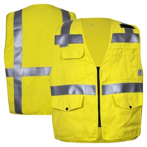 Work Wear Safety <b>Vest</b> with Reflective Stripes, Durable Stitching and Multiple <b>Utility</b> Pockets for Workers made in Pakistan - Product Image 2