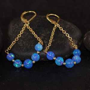 Boucles d'oreilles pendantes en opale bleue feu pour femmes, pierre précieuse en opale feu, fabrication artisanale, argent sterling 925 plaqué or 14 carats, cadeau - Product Image 6