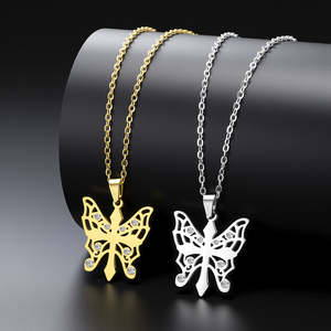 Magnifique pendentif papillon ajouré en argent sterling 925, plaqué rhodium et or 14 carats, bijoux en moissanite, cadeau pour femme - Product Image 3