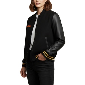 Nouvelle veste de baseball pour femmes noire au design tendance avec rembourrage en coton teinté, imperméable, avec patch brodé, manteau de baseball d'hiver - Product Image 1