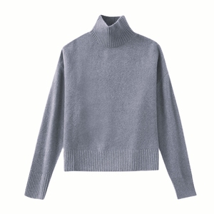 Pull col roulé pour femme 100% coton tricot côtelé manches longues style minimaliste pour l'automne anti-boulochage épaisseur standard - Product Image 6