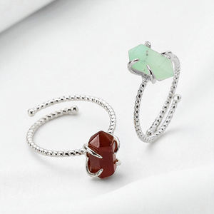 925 plata esterlina cuarzo rosa punto hexagonal piedra preciosa Original trenzado banda ajustable anillo de ajuste a granel al por mayor - Product Image 3