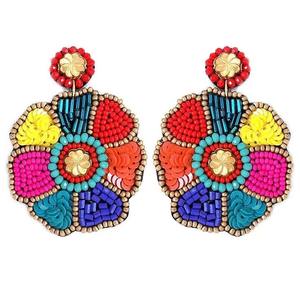 Nueva moda exagerada hecha a mano cuentas de semillas bordado étnico bohemio flor gota pendientes fiesta joyería JAVED artesanías - Product Image 4