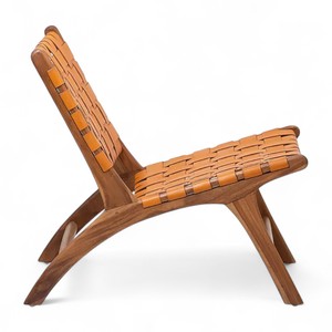 เก้าอี้หนังช่างฝีมือชาวอินโดนีเซียที่ทำด้วยมือสวมใส่สบายสไตล์โมเดิร์นกลางศตวรรษที่ทำจากไม้สักกรอบเน้นเก้าอี้สำหรับห้องนั่งเล่น - Product Image 3