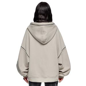 Women's New Arrival Oversized <b>Zip</b> <b>Up</b> <b>Hoodie</b> Solid High Quality Long Sleeve Drop Shoulder Zipper Lose Fit Zipper Hoodies - Product Image 5