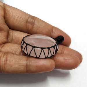 100% Natural Rose Quartz Round Cabochon Thread Wrapped Pendant Gypsy Look Unisex Pendant Christmas Gift Beach <b>Jewellery</b> - Product Image 4