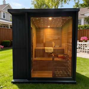 Sauna extérieur carré noir Hemlock, capacité 4-6 personnes, intérieur en cèdre rouge et poêle 6 kW - Product Image 2