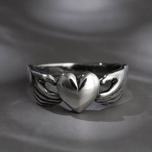 Jeulia Claddagh Heart Sterling <b>Silver</b> <b>Couple</b> <b>Ring</b> with Pearl and Cushion Cut Diamond - Product Image 3