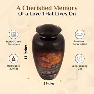 Urna de cremación de aluminio hecha a mano naranja y negra para adultos, recuerdo de cenizas conmemorativas funerarias seguras y duraderas, tamaño personalizado - Product Image 3