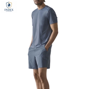 Conjunto de Camiseta de Cuello Redondo Azul para Hombre, Marca INDEX APPAREL, Tejido de Algodón y Elastano, Secado Rápido, Estilo Casual de Verano, 2 Piezas, Color Sólido - Product Image 1